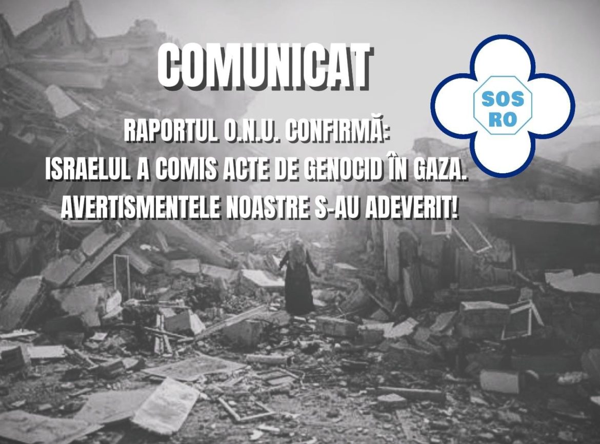 Comunicat de presă – Raportul ONU confirmă: Israelul a comis acte de genocid în Gaza. Avertismentele noastre s-au adeverit!