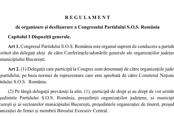 Regulamentul de organizare și desfășurare a Congresului Partidului S.O.S. România